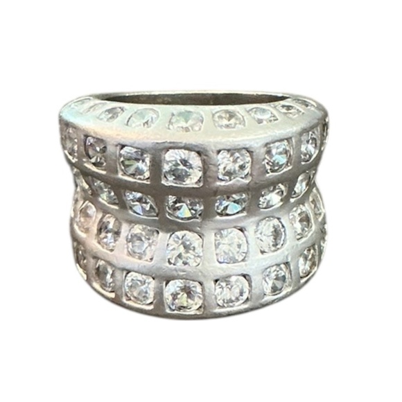 Wide Band sterling cluster CZ Ring - Picture 1 of 6